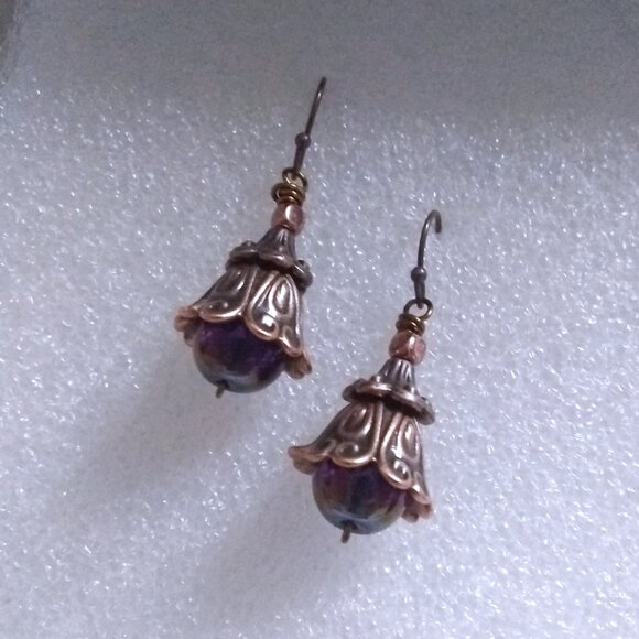 Floral Bell Flower Blossom Dangle Earrings! Perfect Fall Hues! Uniquely Handmade - Picture 8 of 10